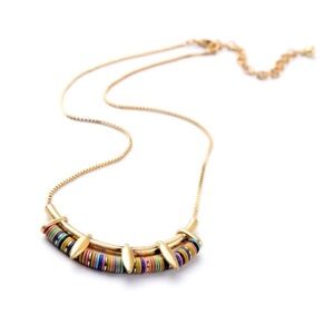 Brass Vintage Style Goldtone Multi Colored Heishi Beaded Necklace